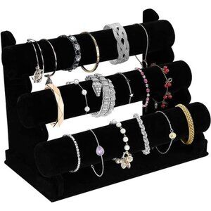 Velvet Bracelet Holder Jewelry Display Stand T Bar Organizer Necklace Ring Watch